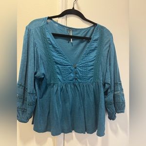 Anthropologie teal 3/4 sleeve top
